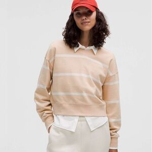 NWT Lululemon Perfectly Oversized Cropped Crew Stripe Cafe Au Lait White Opal,12